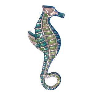Seahorse Enamel Brooch Pin With Green &‎ Silver Tones 2.25" ocean beach seashore